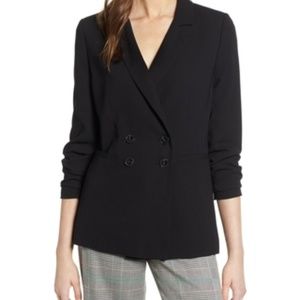 Halogen Double Breasted Satin Black Blazer